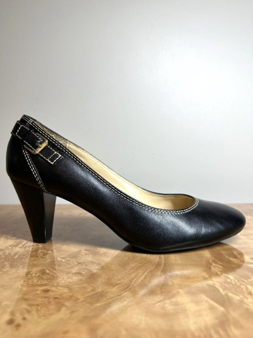 Lauren Ralph Lauren Salma Black Leather Pumps Buckle Detail Women's 8B